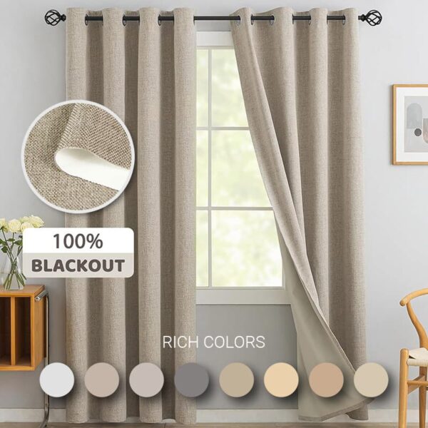 Flame Retardant Linen Coated Blackout Fabric 100% Polyester