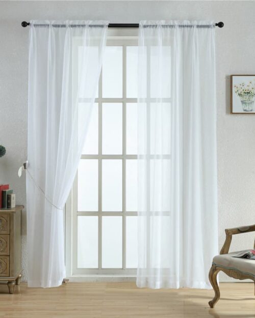 Fire Retardant Voile Fabric Rod Pocket Window Treatment Transparent Sheer Curtains