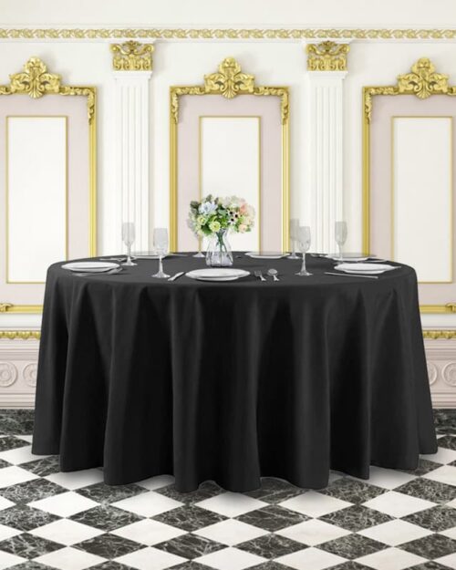 Flame Retardant Poly Premiere Fabric Round Table Cloth For Wedding Banquet Parties