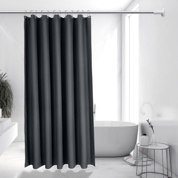 Flame retardant waterproof black shower curtain with checkered pattern