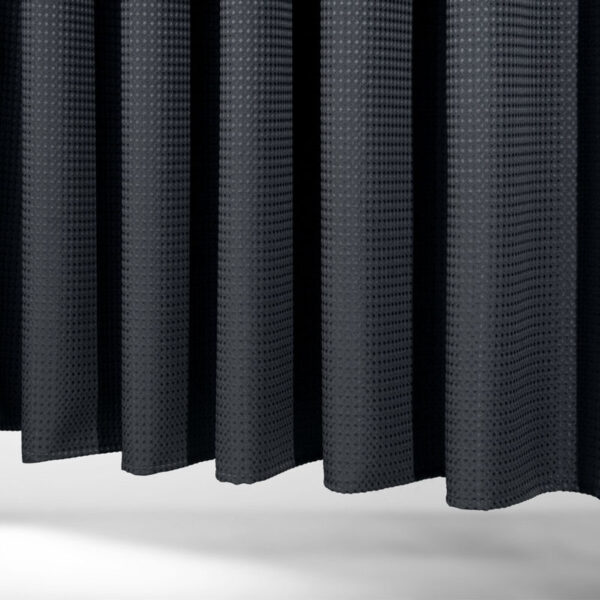 Flame retardant waterproof black shower curtain with checkered pattern