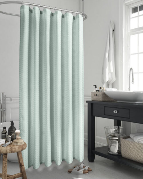 Flame retardant waterproof green shower curtain