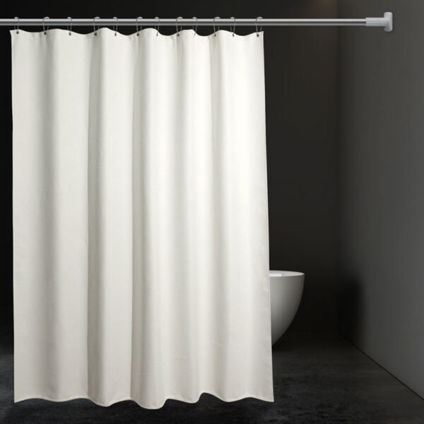 Flame retardant waterproof white shower curtain with checkered pattern