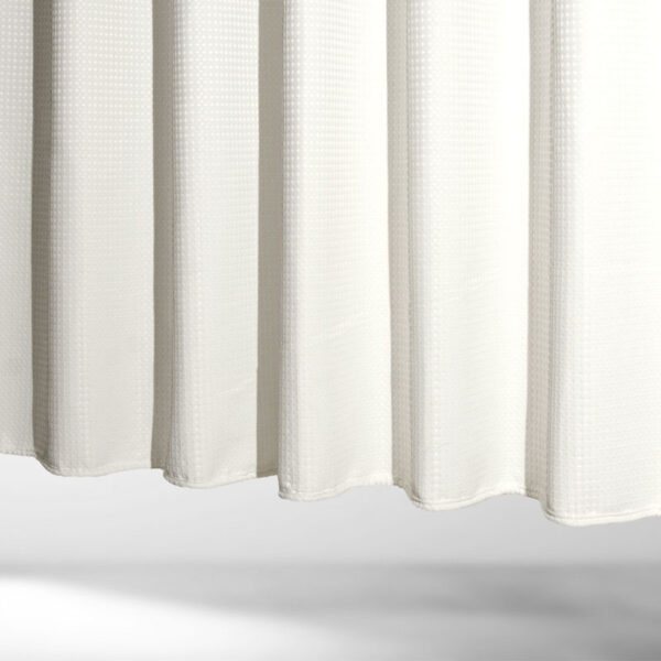 Flame retardant waterproof white shower curtain with checkered pattern