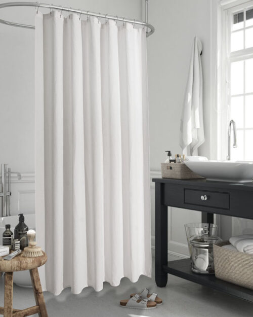Flame retardant white checkered shower curtain
