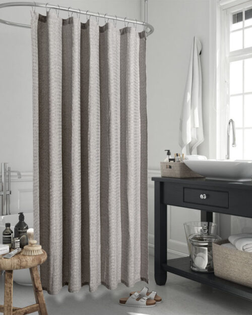 Flame retardant grey checkered shower curtain